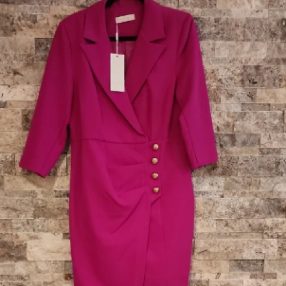 Noix Women's Pink Blazer Dress with Gold Buttons ,Brand New Size 44( L-Xl)